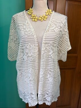 Papermoon light cream Crochet Lace Open Cardigan